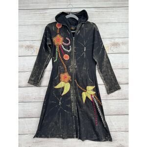 Rising International Sewn BOHO Hoodie Tunic Dress Womens Small Black Nepal